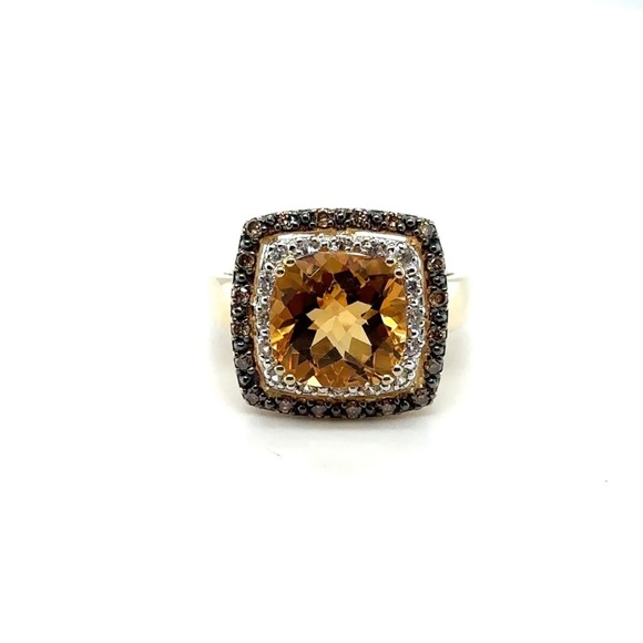 Le Vian 14k Yellow Gold Citrine & Diamond Halo Cocktail Ring - Picture 8 of 8